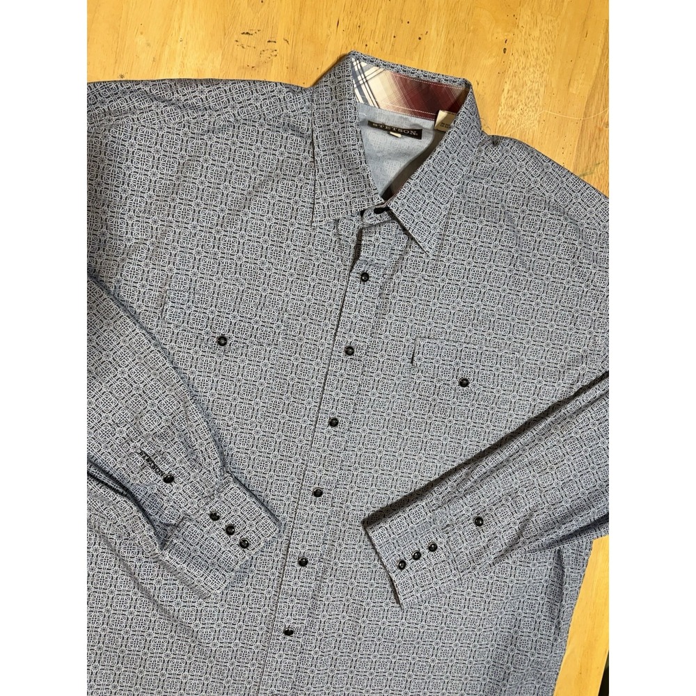 Stetson Shirt Mens 2XL Gray Geometric Western Snap Front Long Sleeve Cotton